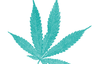 cannabis leaf in dark turquoise halftone