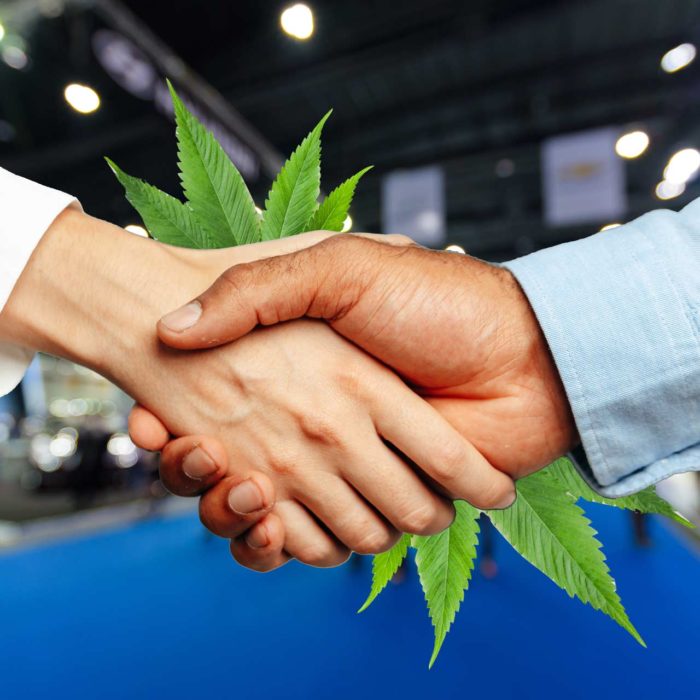 people handshaking at MJBiz Con