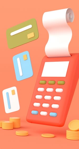 POS System Concept featuring Calculator, Credit Cards & Coins