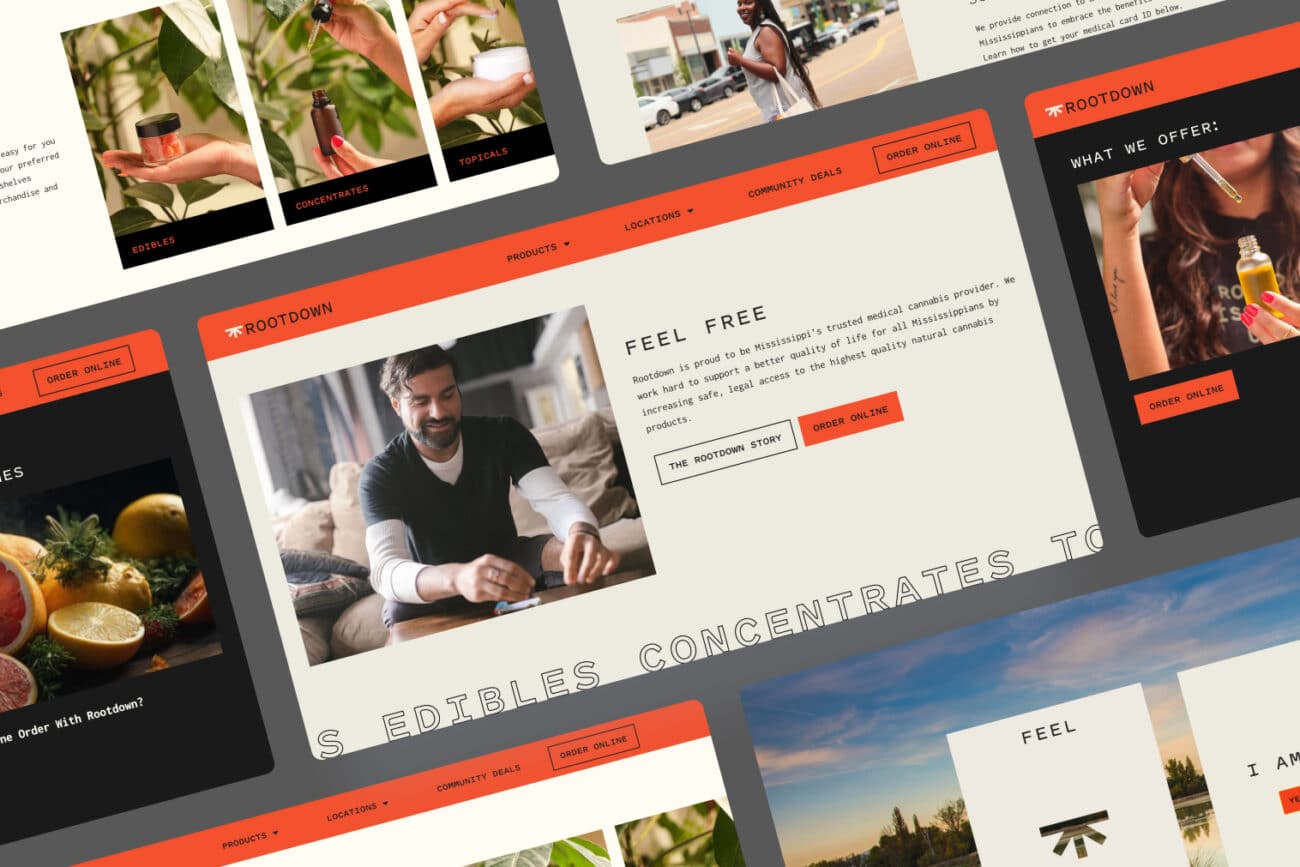 Rootdown Dispensary Website Pages on Desktop