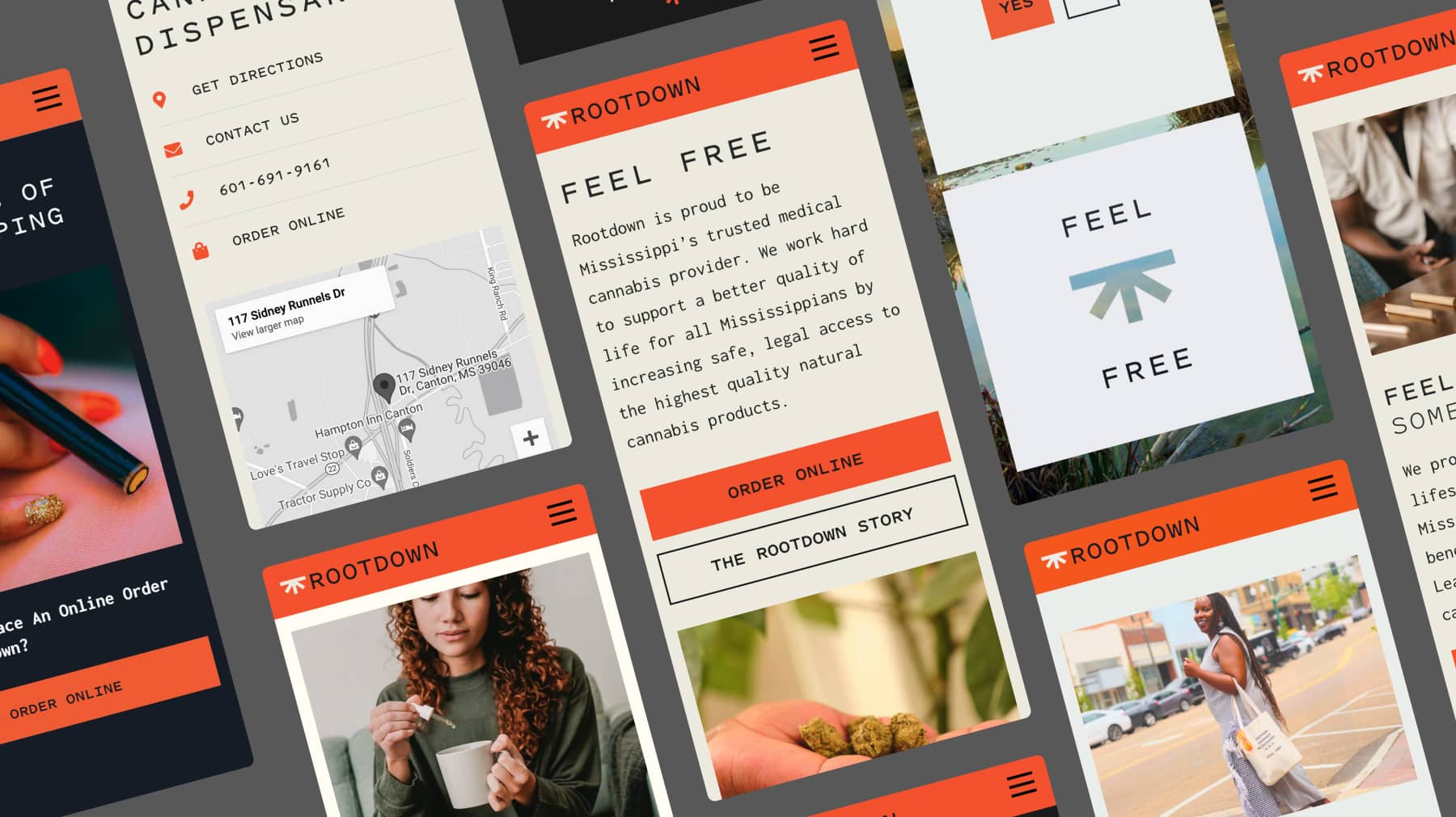 Rootdown Dispensary Website Pages on Mobile