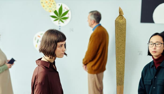 Baby Boomers and Gen Z looking at Cannabis Artwork