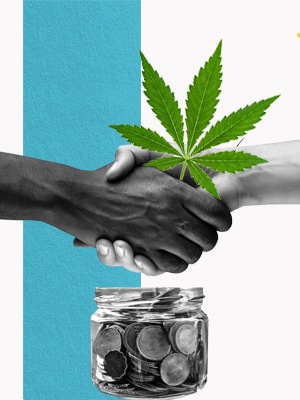 Hands Shaking over money and Cannabis