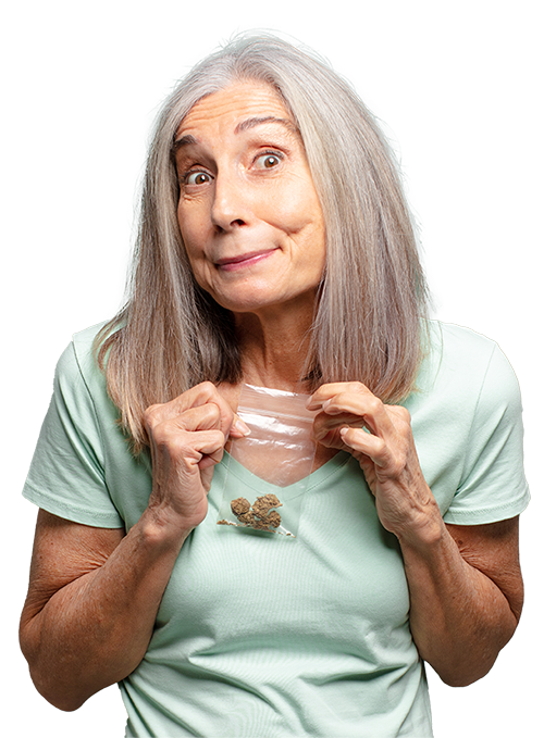 older woman with cannabis baggie