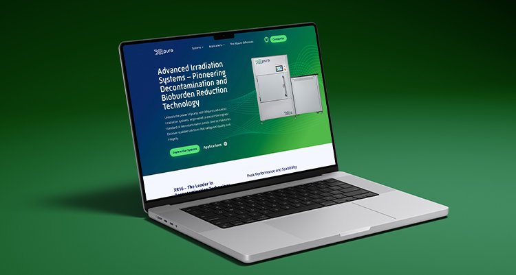 Open laptop displaying cannabis decontamination technology website, representing digital design challenges for cannabis brands balancing innovation and compliance