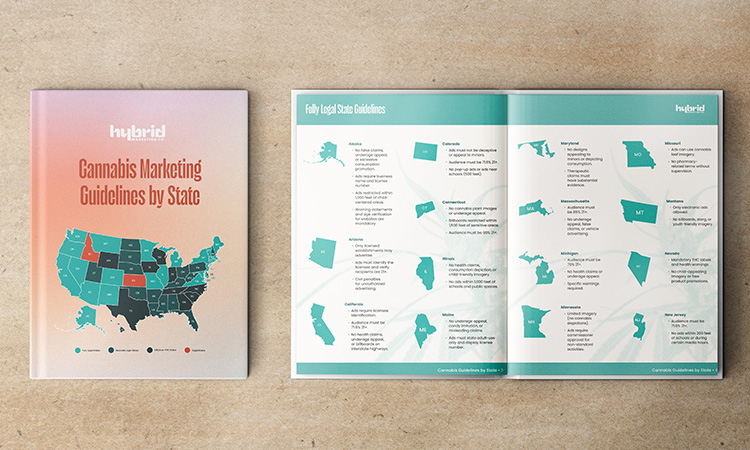 Cannabis marketing guidelines by state booklet showing US map and state regulations
