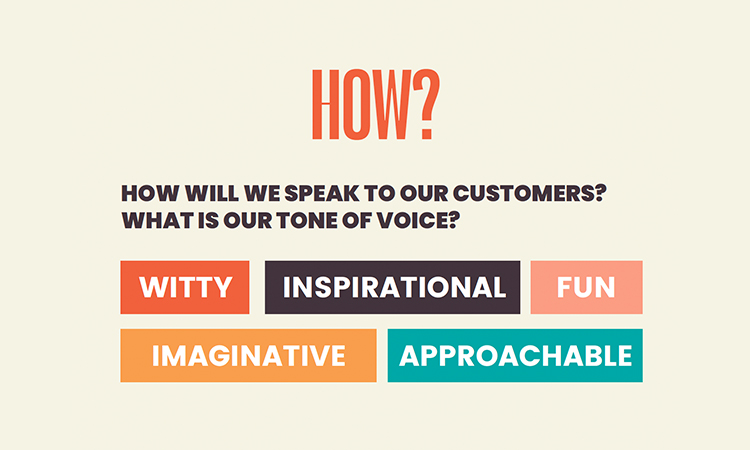 rand voice framework defining tone as witty, inspirational, fun, imaginative, and approachable