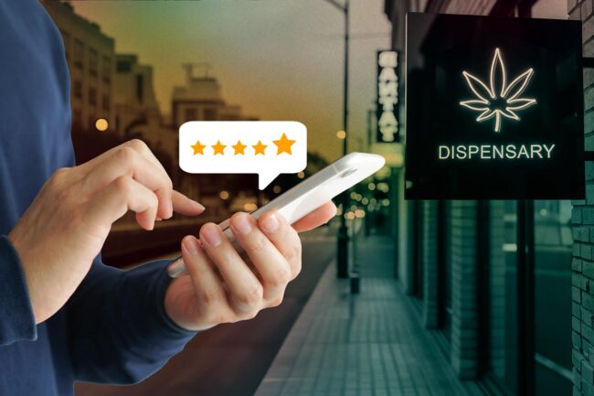 Customer leaving a review for a dispensary
