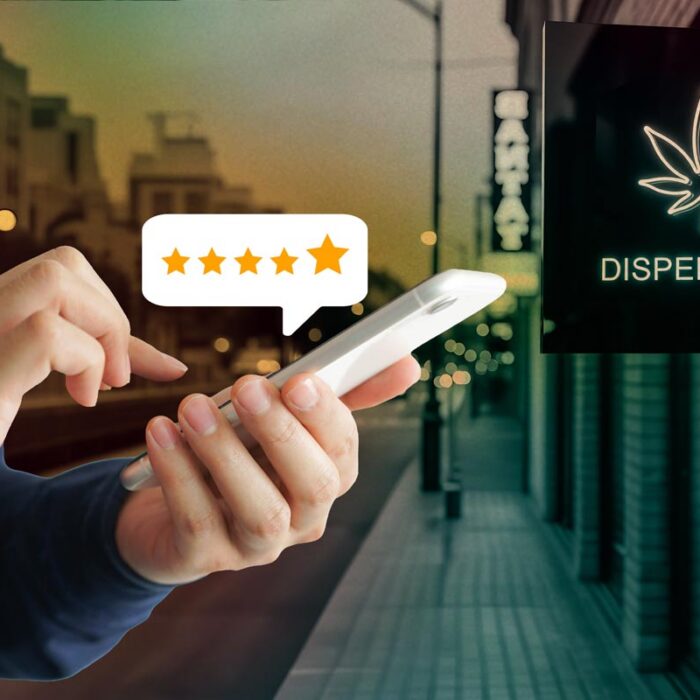 Customer leaving a review for a dispensary