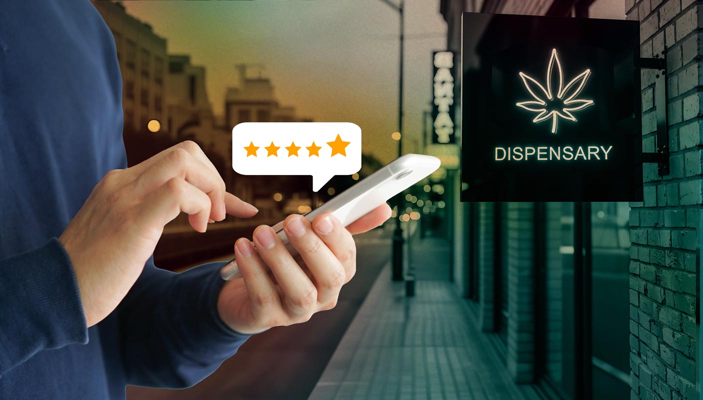 Customer leaving a review for a dispensary