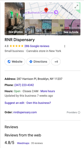 RNR Dispensary Google Business Profile